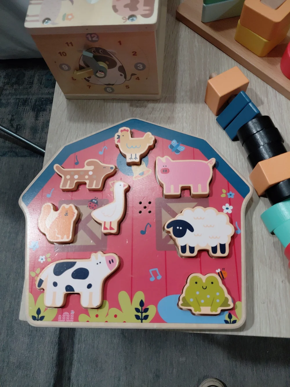 Wooden Farm Animal Puzzle & Stacking Toy Set - Multicolor